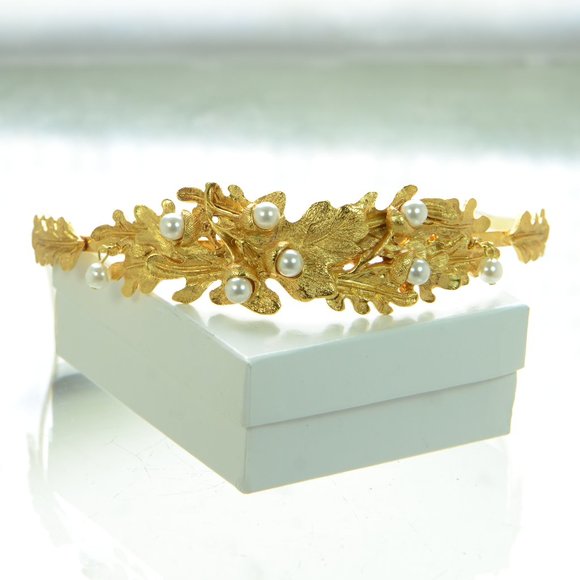 Oscar de la Renta Gold Tone Acorn Headband